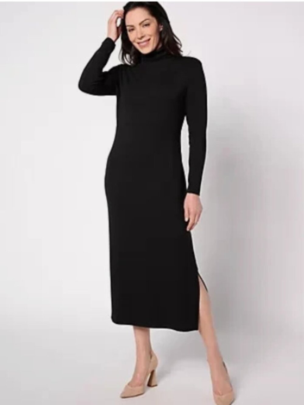 Women w/Control Finespun Jersey Tummy Cntrol Midi Dress-Black-1X A623039